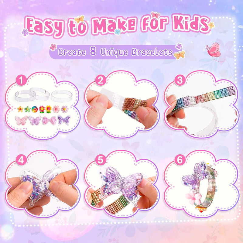 Friendship Bracelet Making Kit for Girls Toys Crafts for Kids Ages 5-12 | 5 6 7 8 9 10 11 Year Old Girl Birthday Gifts Girls Craft Toys Age 5-12, Kids Jewelry Making Kit with Charm (Butterfly&Flower)