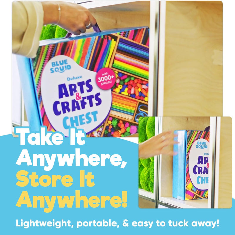 Blue Squid 3000+ pcs Arts and Crafts Supplies for Kids | Craft Kit Box for Kids Age 4-5, 4-8, 6-8, 8-12 | Craft Supplies & Materials Crafts Set Toys Art Box Gifts for Girls Boys Bulk Art Kit