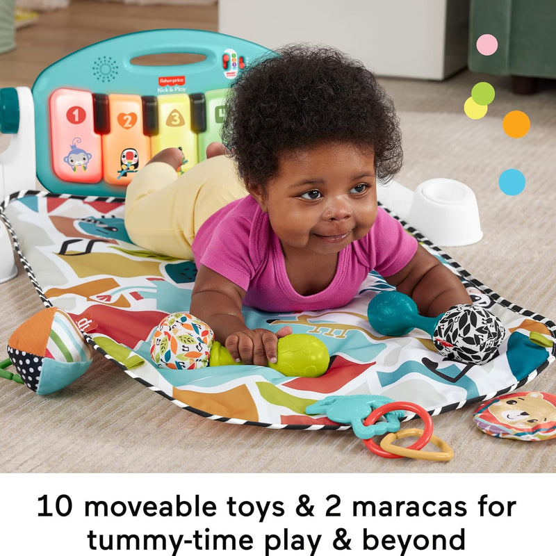Fisher-Price Baby Musical Toy Set Glow and Grow Kick & Play Piano Gym Blue Playmat with 2 Rattle Maracas for Newborns Ages 0+ Months
