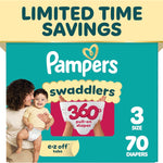 Pampers Diapers - Swaddlers 360° - Size 3, 70 Count, up to 100% Leakproof Comfy Dry Fit, Designed for Easy Changes, Pull On Baby Diaper (Packaging May Vary)