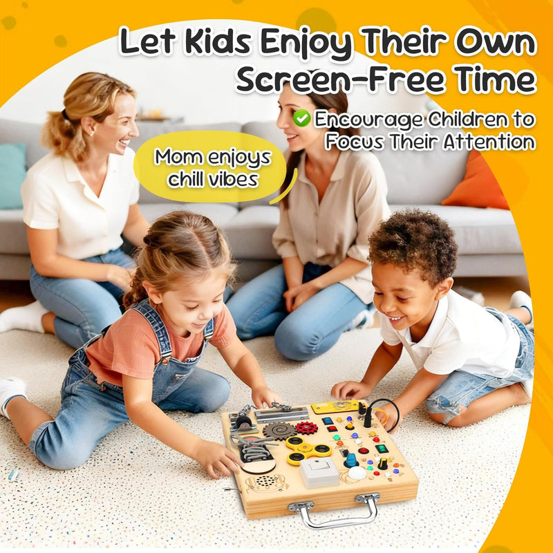 25-in-1 Montessori Busy Board with LED Lights, Sensory Activities for Toddlers 1-3 Years