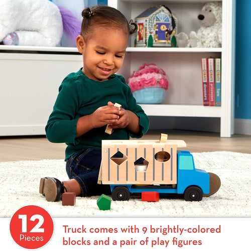 melissa & doug shape-sorting dump truck wooden toy for toddlers with montessori blocks and figures