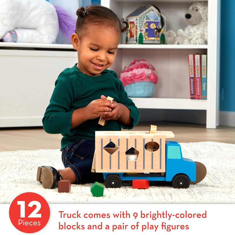melissa & doug shape-sorting dump truck wooden toy for toddlers with montessori blocks and figures
