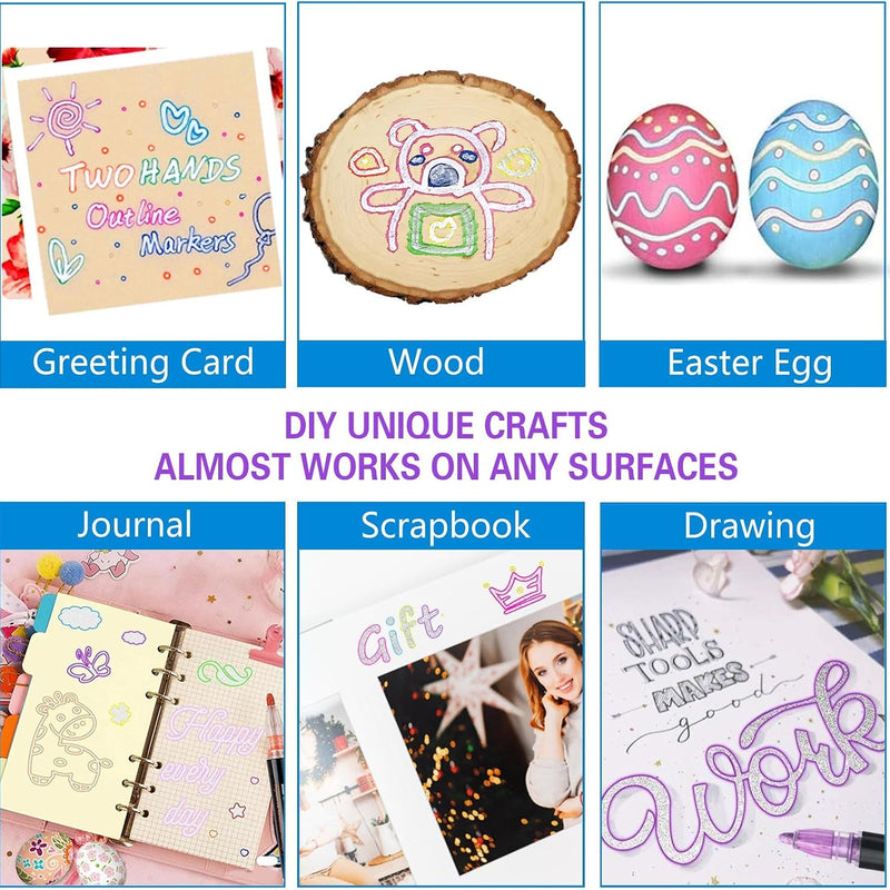 Glitter Markers Self Outline Pens Metallic: 12 Shimmer Tween Teen Girl Gifts Trendy Stuff,Drawing Art Supplies Kids 6-8 9-12 10-12,Arts Crafts Kids Ages 8-12 Year Old,Cute Cool Fun Crafts Girls 8-12