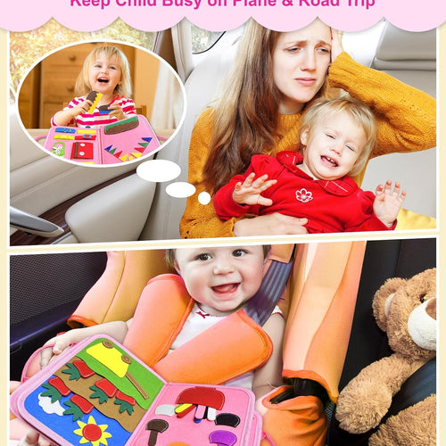 Exorany 8-Page Busy Board for Toddler Girl, Sensory Learning Toy with 20+ Activities, Soft Felt Material, Lightweight and Compact Design