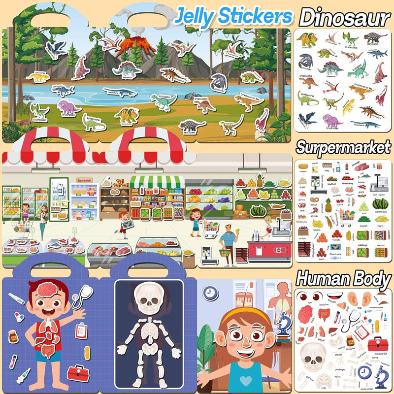 iGetooy 6 Sets Reusable Sticker Book for Toddlers 1-3, Jelly Sticker Books for Toddlers 2-4 Years, Toddler Travel Toys for Kids 2 3 4 Year Old Girls Boys