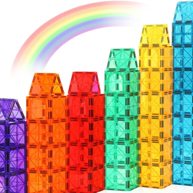 Gemmicc Magnetic Tiles, Deluxe 136 PCS Building Blocks Magnet Toys for Kids,3D Magnet Puzzles Stacking Blocks for Boys Girls,Huge Set with 2 Cars