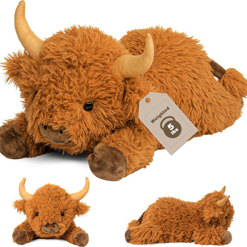 Wepop 5lbs Highland Cow Weighted Stuffed Animals, 22in Giant Highland Cow Gift Plush Toy,Adorable Stuffed Animal for Kids and Adults Highland Cattle Plushie Pillow Decor