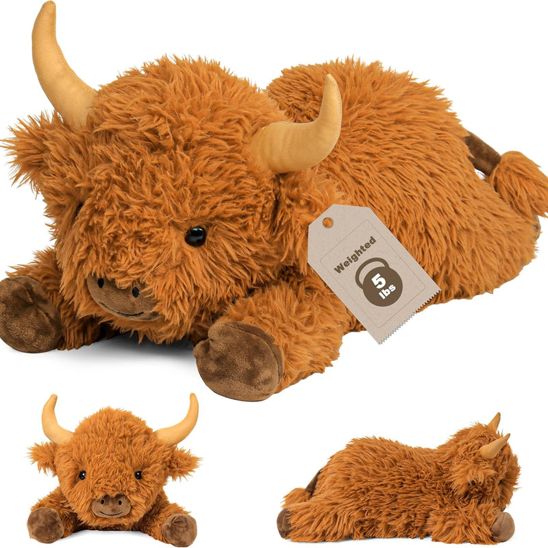 Wepop 5lbs Highland Cow Weighted Stuffed Animals, 22in Giant Highland Cow Gift Plush Toy,Adorable Stuffed Animal for Kids and Adults Highland Cattle Plushie Pillow Decor