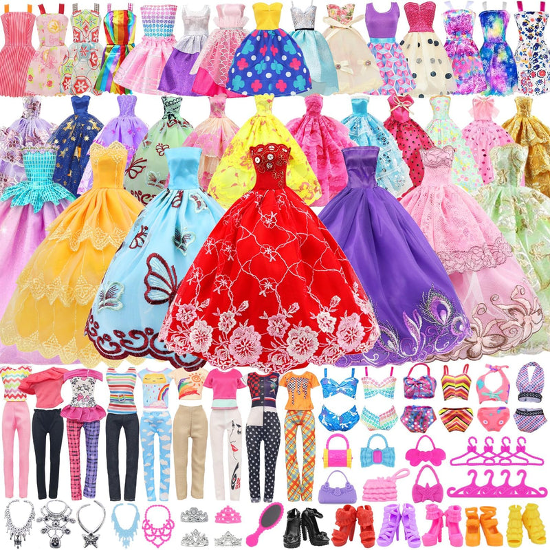 ZITA ELEMENT 101 Pcs Doll Clothes and Accessories Ramdom Style Gift Box Package, 5 Wedding Gowns 2 Fashion Dresses 2 Casual Outfit 2 Swimsuits 67 Accessories for 11.5 inch Doll Clothes for Age 3-10