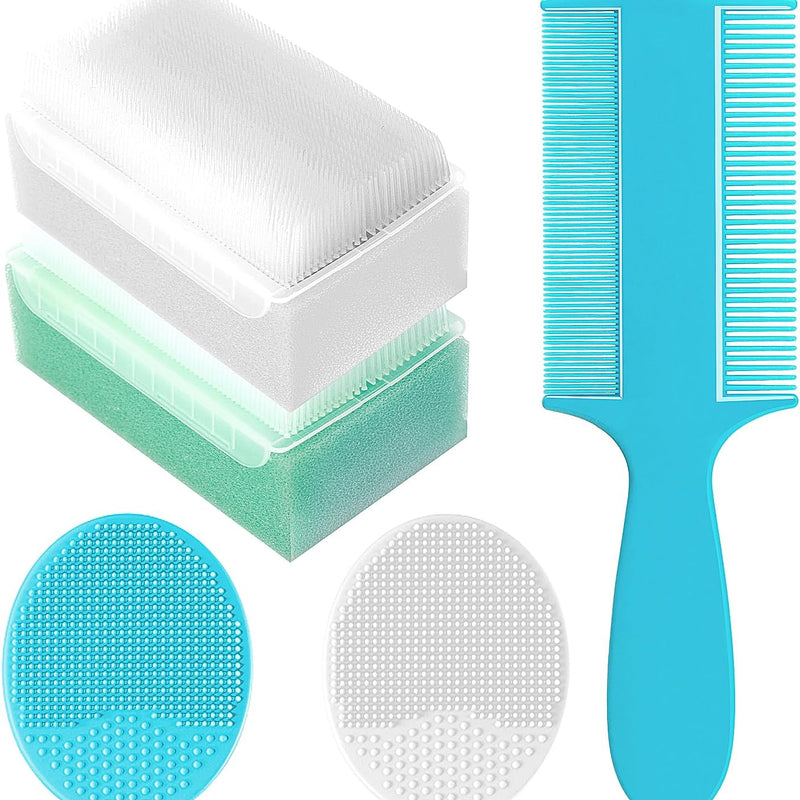 Cradle Cap Brush for Babies, Set of 5 Baby Bath Essentials with Bath Sponge Silicone Scrubber Long Handle Comb for Newborns Toddlers Boys Girls (Green)