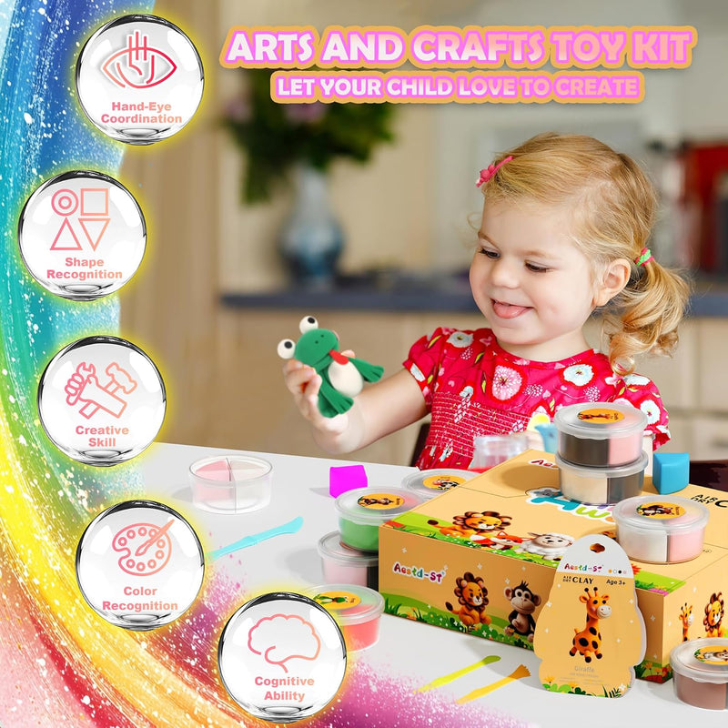 Aestd-ST Air Dry Clay Kit - Animal Theme, Modeling Clay for Kids | DIY Magic Clay with Sculpting Tools and Tutorials, 12 Boxes Molding Clay, Soft & Non-Sticky, Arts and Crafts Gift for Kids