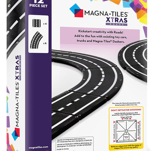 MAGNA-TILES XTRAS: Roads 12 Piece Magnetic Construction Set, The ORIGINAL Magnetic Building Brand