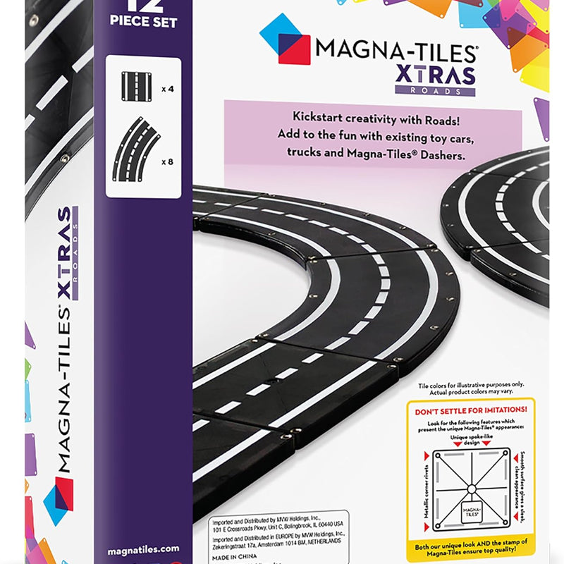 MAGNA-TILES XTRAS: Roads 12 Piece Magnetic Construction Set, The ORIGINAL Magnetic Building Brand