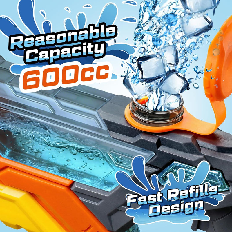 4 Pack Water Guns for Kids and Adult, Long Range 600ML Water Squirter, Colorful Super Blaster Soaker with Clear Visible Water Tank, Swimming Pool Summer Beach Outdoor Fighting Toys