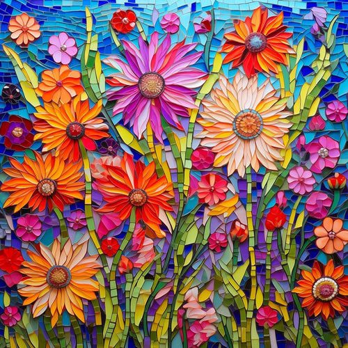Bgraamiens Mosaic Art Flowers 1000 Piece Ceramic Tile Puzzle for Adults, Stained Glass Jigsaw