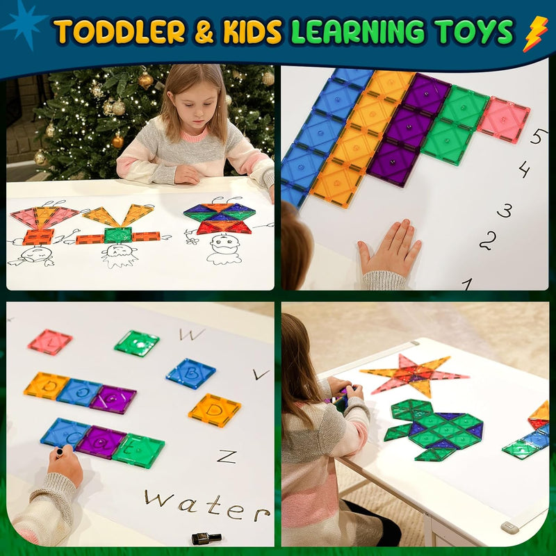 Magnetic Tiles Toddler Toys, Magnetic Building Blocks for Kids Ages 3-12