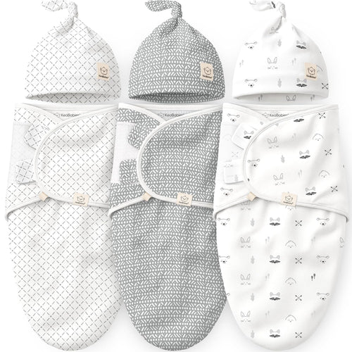 3pk Organic Swaddles for Newborns Girls, Boys & Hats (Nordic, 0-3M) | Soft Cotton Baby Sleep Sacks 0-3 Months, Breathable Baby Hats and Swaddles 0-3 Months, Newborn Essentials Must Haves