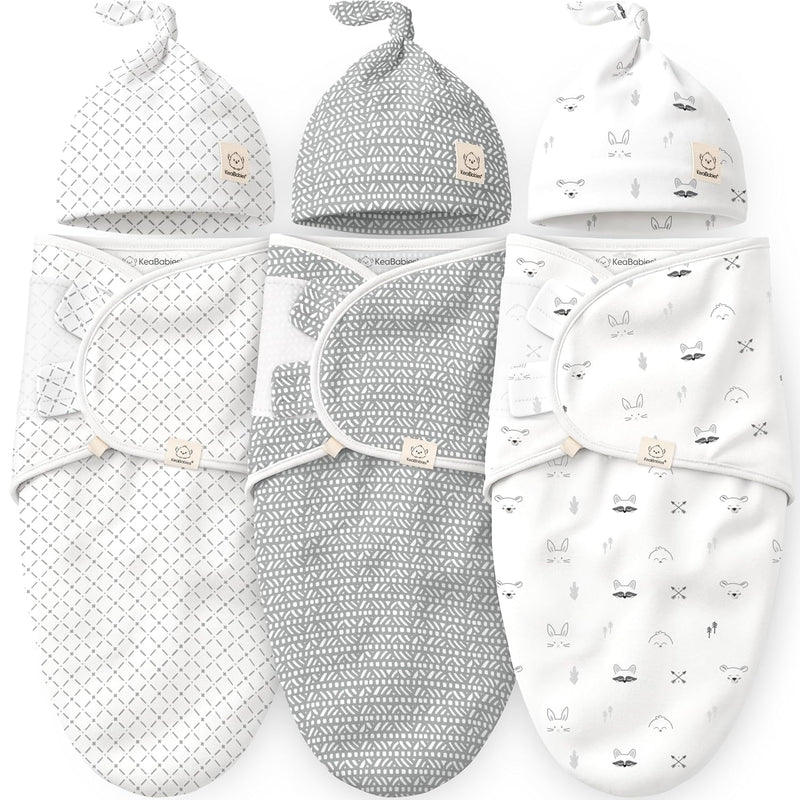 3pk Organic Swaddles for Newborns Girls, Boys & Hats (Nordic, 0-3M) | Soft Cotton Baby Sleep Sacks 0-3 Months, Breathable Baby Hats and Swaddles 0-3 Months, Newborn Essentials Must Haves