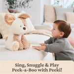 GUND Baby Peeki the Puppy Animated Plush, Singing Stuffed Animal, Sensory Toy for Babies and Toddlers, Plays Peek-a-Boo and Sings, Brown/Cream, 12”