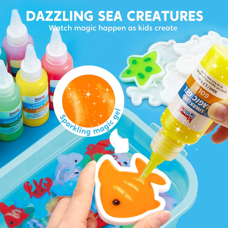 Klever Kits Water Gel Kit, Waters Pets Magic Fairy Water Gel Toy Kit with 10 Gels, 12 Molds, Preserving Bottle for Presents, Party Favors, Birthday Gifts, Arts & Crafts DIY Squishy Making Kit for Kids