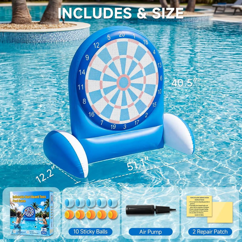 Inflatable Dart Board Water Game for Kids - Pool Toys with Sticky Balls, Safe PVC Material, Add Water for Stability, Includes 10 Balls & Air Pump, Ages 3-12 Family Outdoor Fun