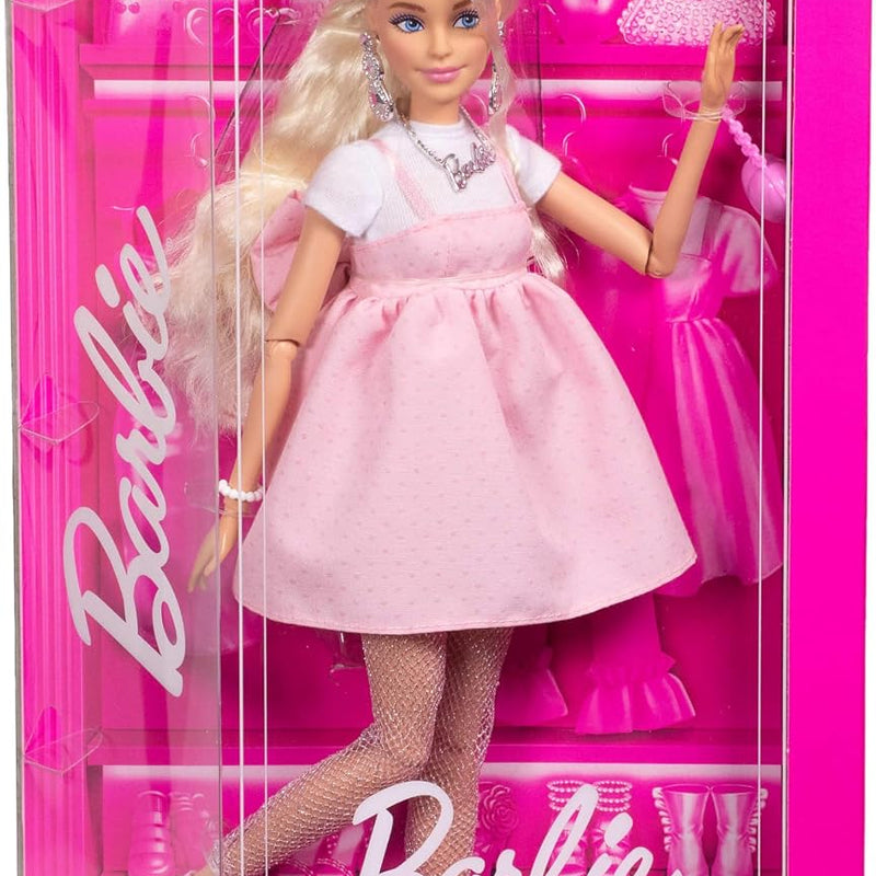 Barbie Deluxe Style Doll #3 in Barbiecore Outfit, Blond Hair in Top Knot, Pink Pastel Dress with Oversized Bow and Accessories Like Mesh Tights​​​