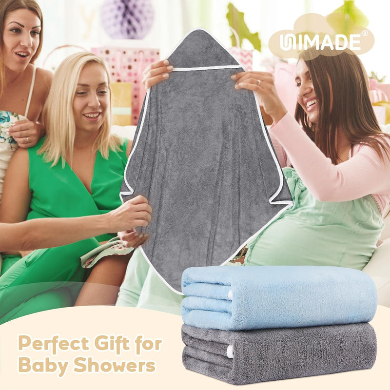 Hooded Towel for Newborn, 2 Pack Soft Coral Fleece Baby Towels | Ultra Absorbent Bath Cloths Bulk for Infants, Toddlers, Newborn Essential- 30 x 30 inch - Grey & Blue