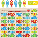 Magnetic Wooden Fishing Game Toy for Toddlers, Alphabet Fish Catching Counting Games Learning Toy 3 4 5 Years Old Kids
