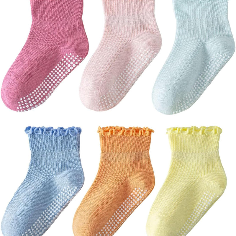 ANYANIME Toddler Socks Ruffle for Girls Baby Grip Socks Non Slip Cute Frill