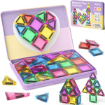 42PCS Mini Magnetic Tiles Travel Set with Iron Storage Box - Portable STEM Building Blocks for Kids 3-8, Montessori Educational Magnet Toys for Airplane, Car Rides & On-The-Go Play