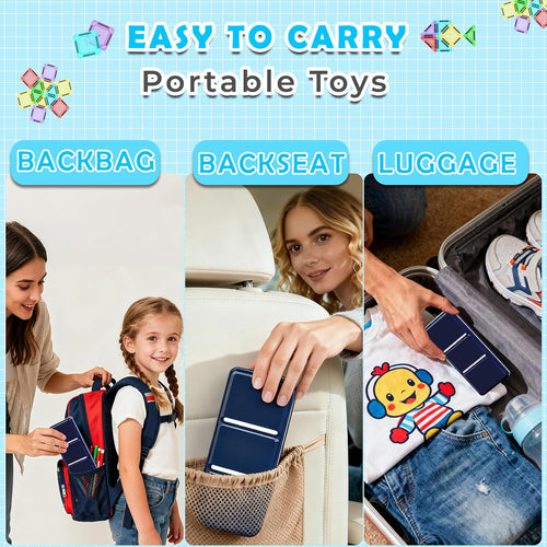 Mini Magnetic Tiles Travel Set with Case 30pcs, Mini Travel Magnet Tiles, Portable Travel Size Magnetic Tiles for Kids Ages 3-5 4-8 Boys Girls, STEM Magnet Toys for Outdoor, Kids Gift