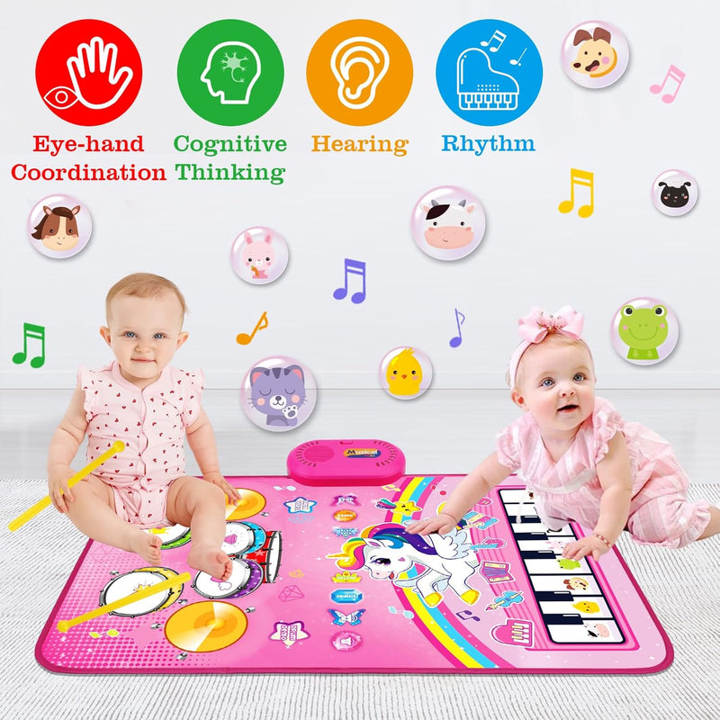 Baby Music Mat 3 in 1 Piano Drum Animal Touch Unicorn Toy for 1 2 Year Old Girls