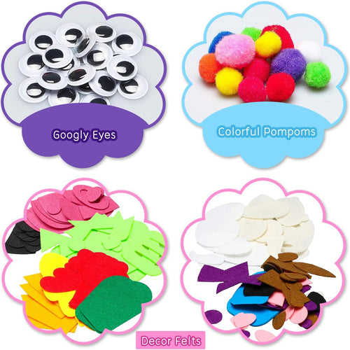 WATINC 6-Piece Animal Hand Puppet Making Kit for Kids, DIY Art Craft Felt Sock Puppets, Pompoms, Googly Eyes, and Felt Decorations for Creative Storytelling and Role Play.