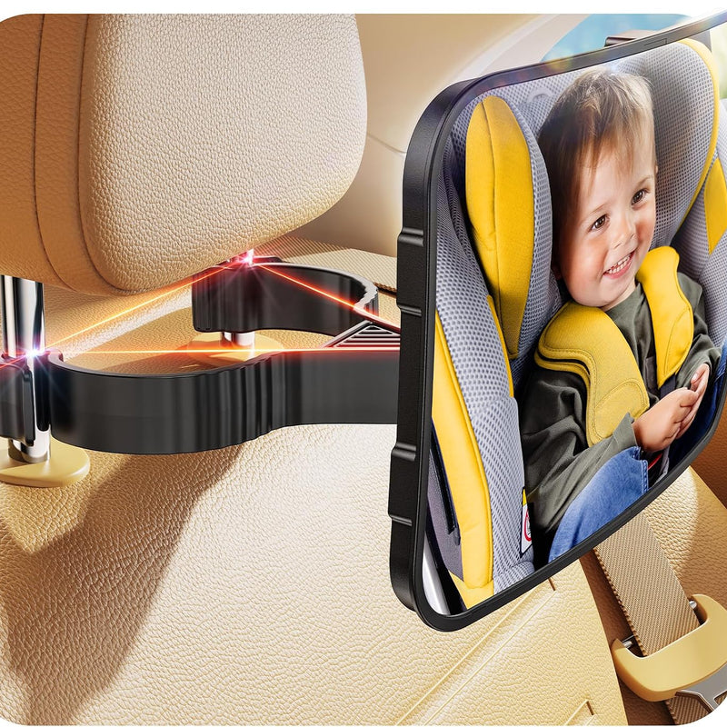 TAZENI Car Mirror for Baby for Rear-Facing Car Seat, Ultra Stable Hook Clip | Shatterproof, 360° Adjustable View Angle, Super Stable Car Seat Mirror for Baby, Black