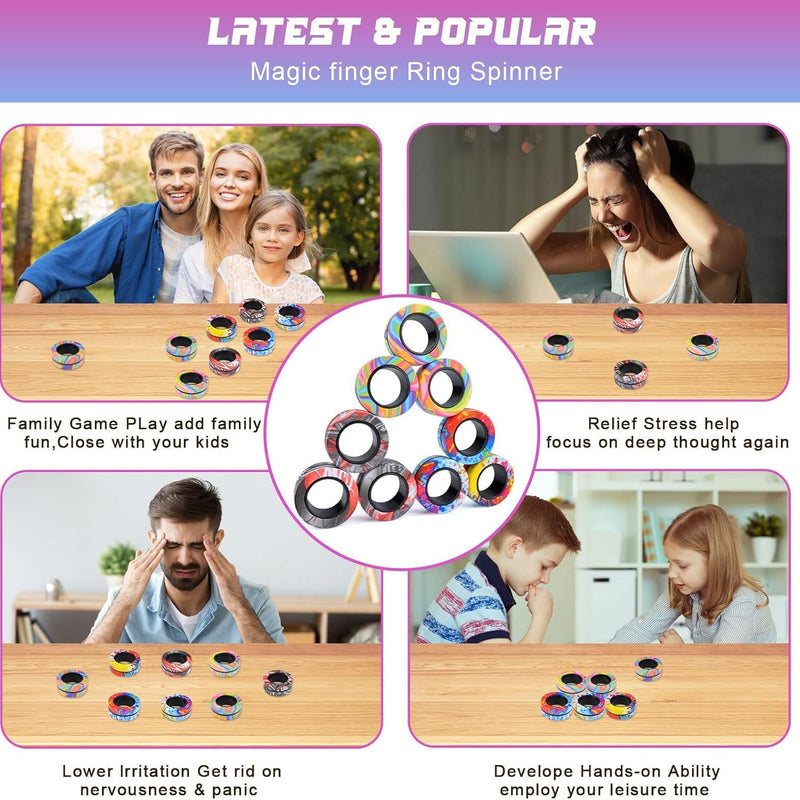 Cevioce 9Pcs Magnetic Rings Fidget Toys Adults Teens Boys ADHD Anxiety Magnetic Fidgets for Kids Fidget Spinner Rings for Relief Gifts for Kids 8+ Year Old Easter Basket Stuffers