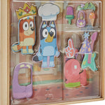 Horizon Group USA Bluey Magnetic Wooden Playhouse, 18 Piece Activity Set, Includes 2 Wooden Dolls House, Great Toys for Kids, Fun Birthday Party Activity, House Playset
