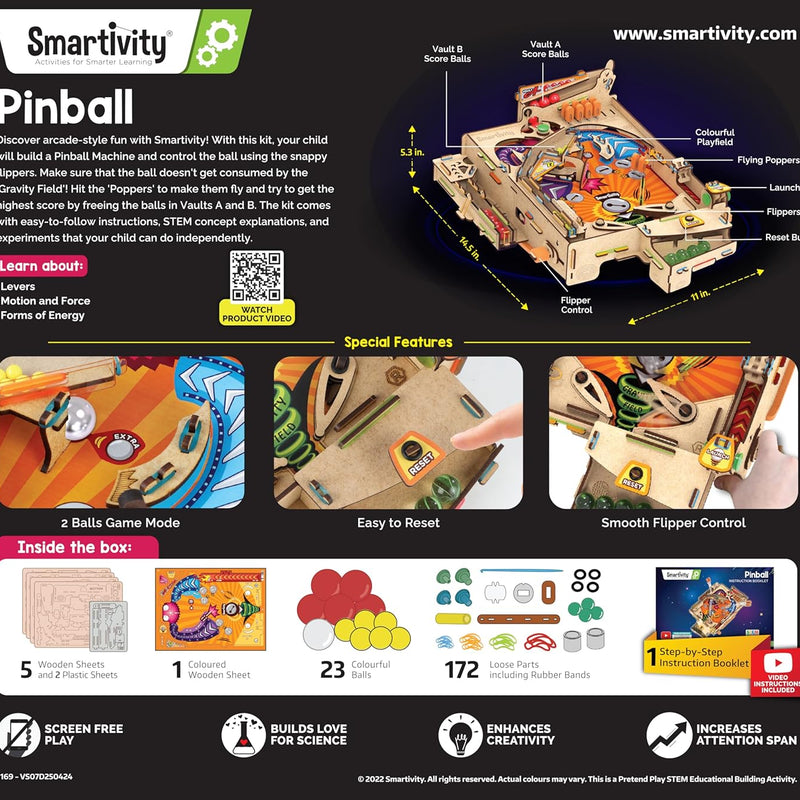 Smartivity DIY Pinball Machine | Award Winning STEM Toy for Kids 8-14 Years Old | Build Your Own Mechanical Pinball Game