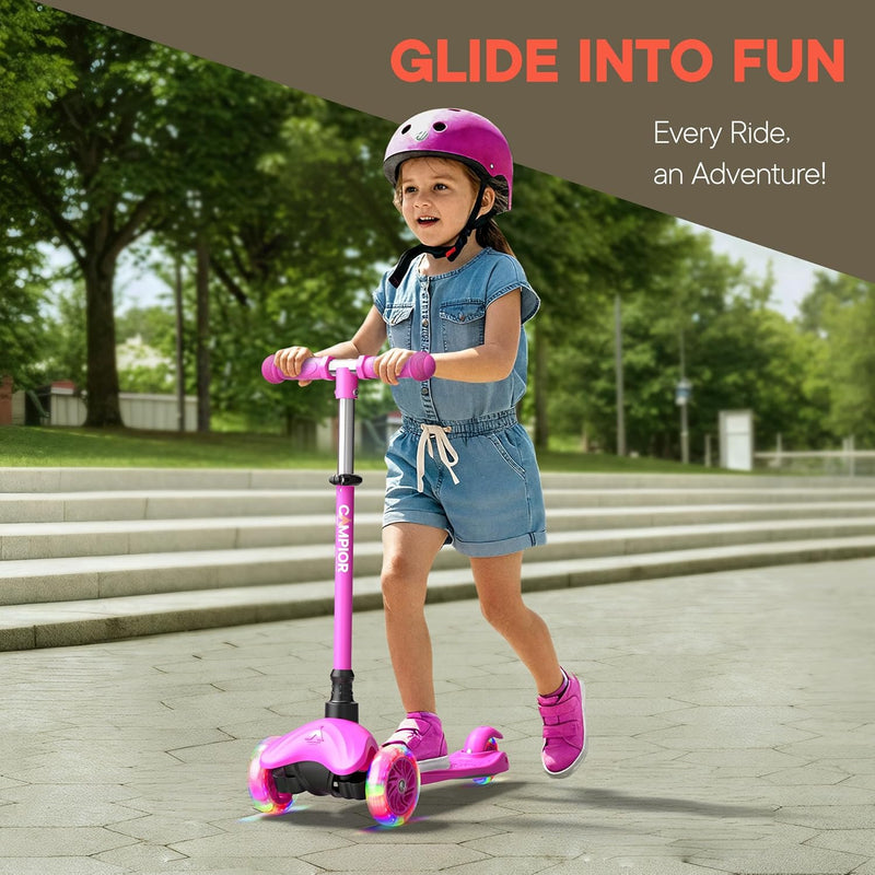 Pink Mini 3 Wheel Scooter for Kids with LED Light-Up Wheels