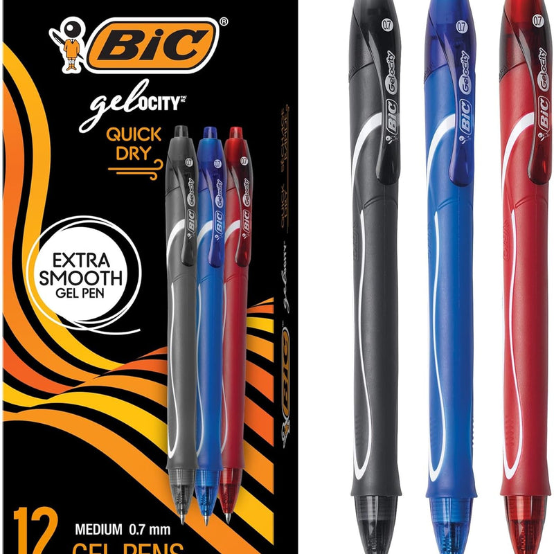 BIC Gelocity Quick Dry Blue Gel Pens, Medium Point (0.7 mm), School Supplies for Students and Teachers, with Full Grip, 12-Count Pack in Blue