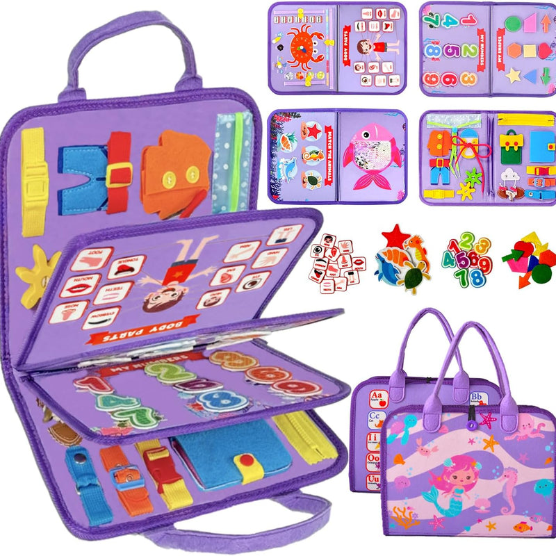Montessori Busy Board & Busy Book for Toddlers – Sensory & Learning Toy that Keeps Kids Busy, Travel Toy for Airplane & Car, Screen for Boys & Girls (Blue/P4)