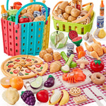 LAUGIGLE Pretend Play Food for Kids Kitchen, 78Pc Cutting Toy Food with Storage Bag | Pretend Play Food for Kids Kitchen-Toys Food with Veggies, Fruits, Play Kitchen Accessories, Boys Girls Gift