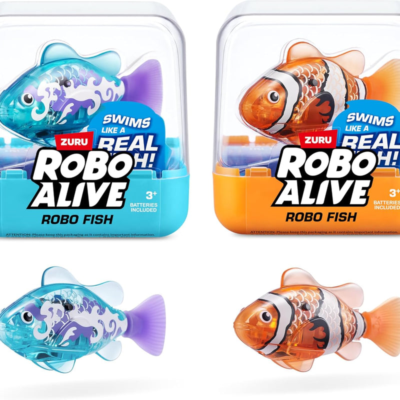 Robo Alive Robo Fish Robotic Swimming Fish (Teal + Orange) by ZURU Water Activated, Changes Color, Comes with Batteries, Amazon Exclusive (2 Pack) Series 3
