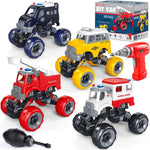 LUDILO Toys for 3 4 5 Year Old Boy Birthday Gift: 4PCS Take Apart Construction Truck Excavator Toy with Electric Drill, Kids Building Stem Learning Toy Gifts for 3 4 5 6 Year Old Boys Toys Age 4-6 3-5
