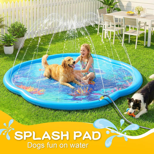 Splash Pad Sprinkler for Kids & Dog, 75" Round Sea World Splash Pad for Kids Ages 2+, Thicken Outdoor Water Toy Play Mat for Children, Backyard Inflatable Sprinkler Shallow Pool Fountain Pad