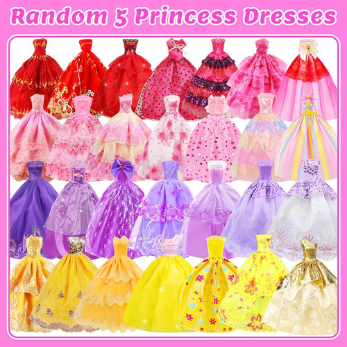 ZITA ELEMENT 101 Pcs Doll Clothes and Accessories Ramdom Style Gift Box Package, 5 Wedding Gowns 2 Fashion Dresses 2 Casual Outfit 2 Swimsuits 67 Accessories for 11.5 inch Doll Clothes for Age 3-10