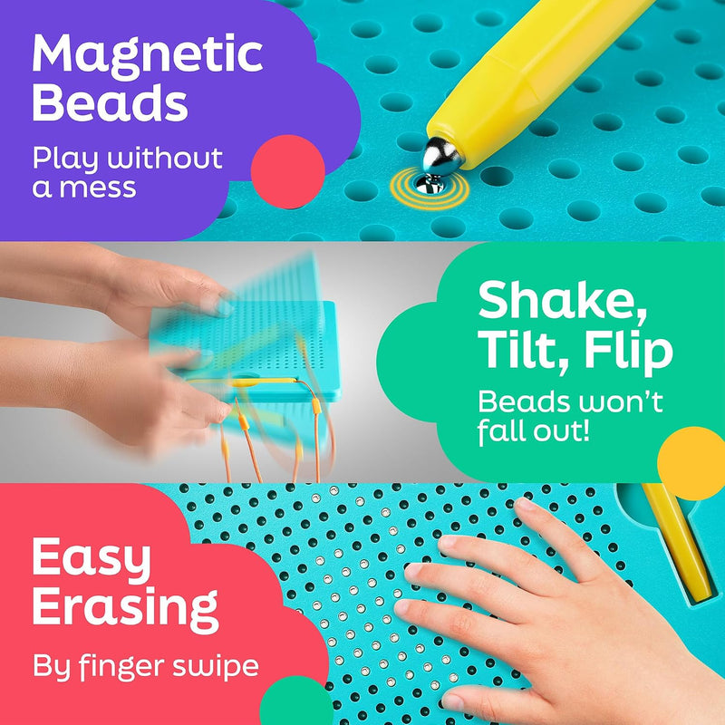 Magnetic Drawing Board for Kids & Toddlers, Airplane & Car Ride Activities | Magnetic Tablet Toy with Beads & Stylus Pen, Travel Toys for Toddlers, Road Trip & Flight Activity, Gift for Boys & Girls