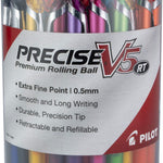 Pilot Precise V5 RT Refillable & Retractable Rolling Ball Pens, Extra Fine Point Pens, 0.5 mm, Assorted, Pack of 7 - Ideal for School, Journaling & Office Writing