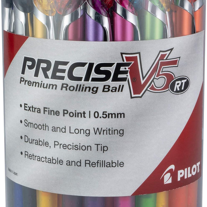 Pilot Precise V5 RT Refillable & Retractable Rolling Ball Pens, Extra Fine Point Pens, 0.5 mm, Assorted, Pack of 7 - Ideal for School, Journaling & Office Writing