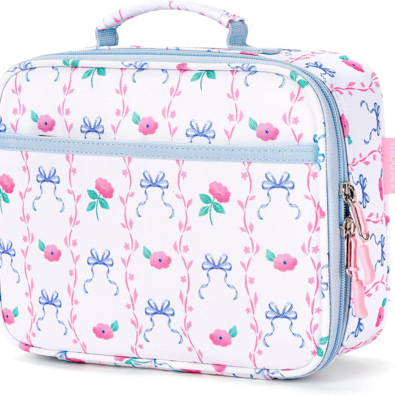 mibasies Kids Lunch Box for Girls, Insulated and Reusable Lunch Bag for School Preschool Kindergarten, Flower Pink